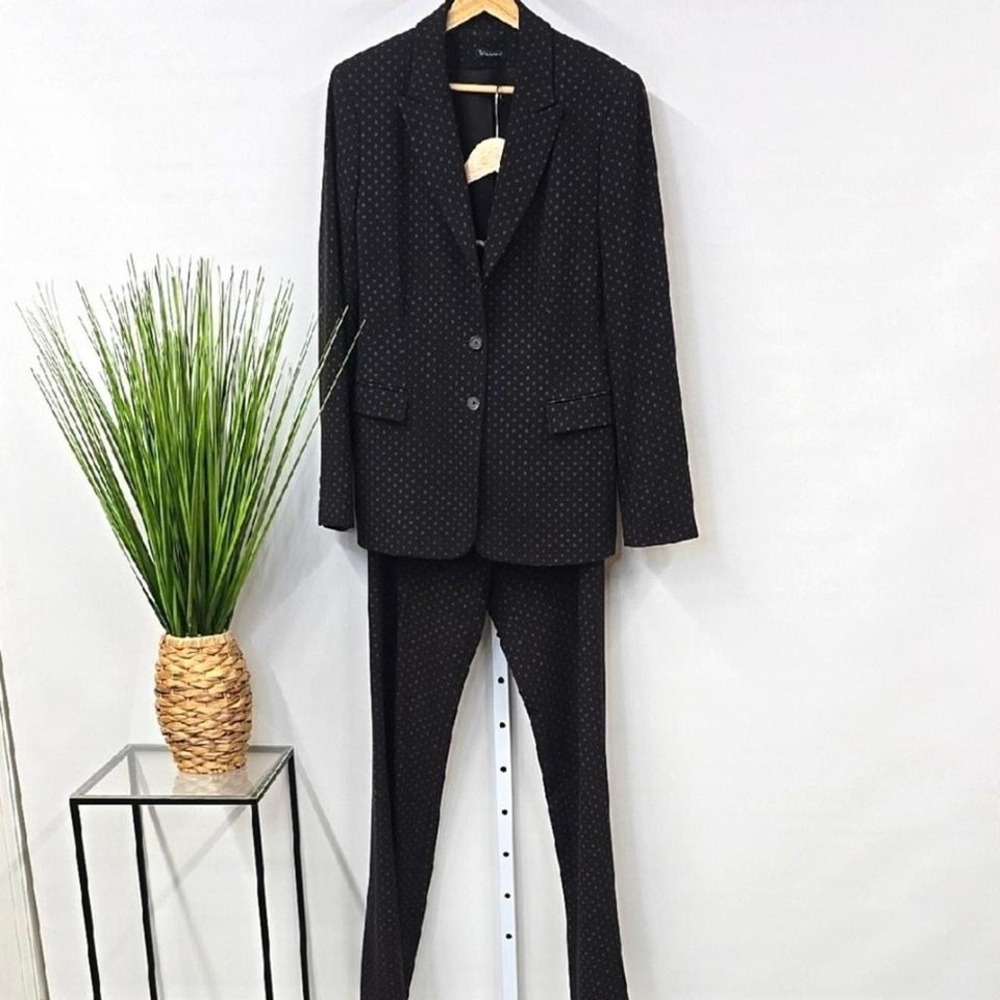 Tahari Womens Black Dotted 2 Piece Pant Suit Set Blazer Trousers Size 8